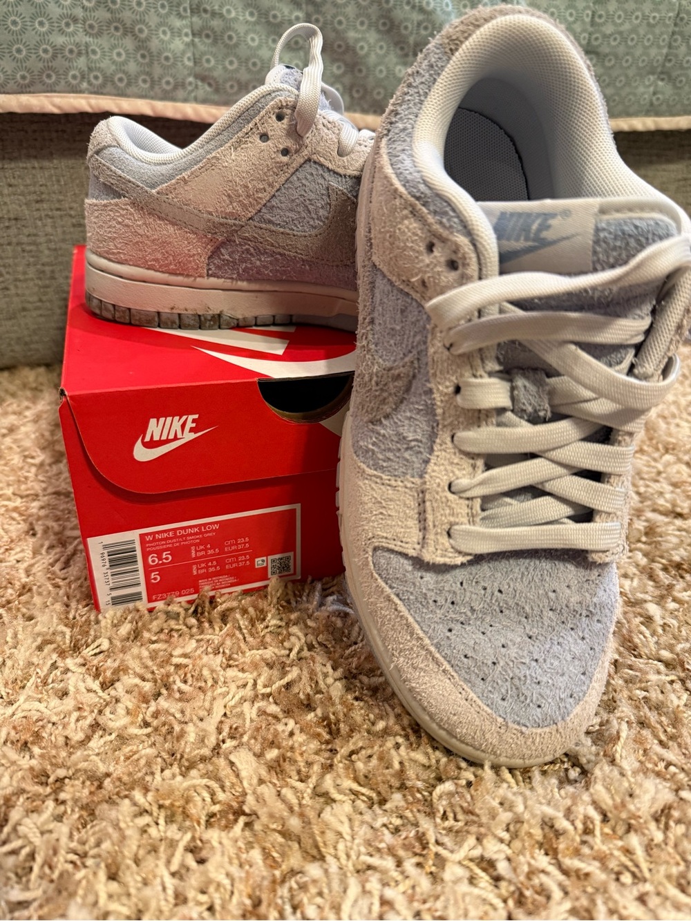 Nike Dunk Low Women's Suede Sneakers in Light Gray and Off-White